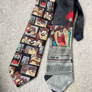 Pair of Vintage Taz Ties Warner Brothers 100% Silk